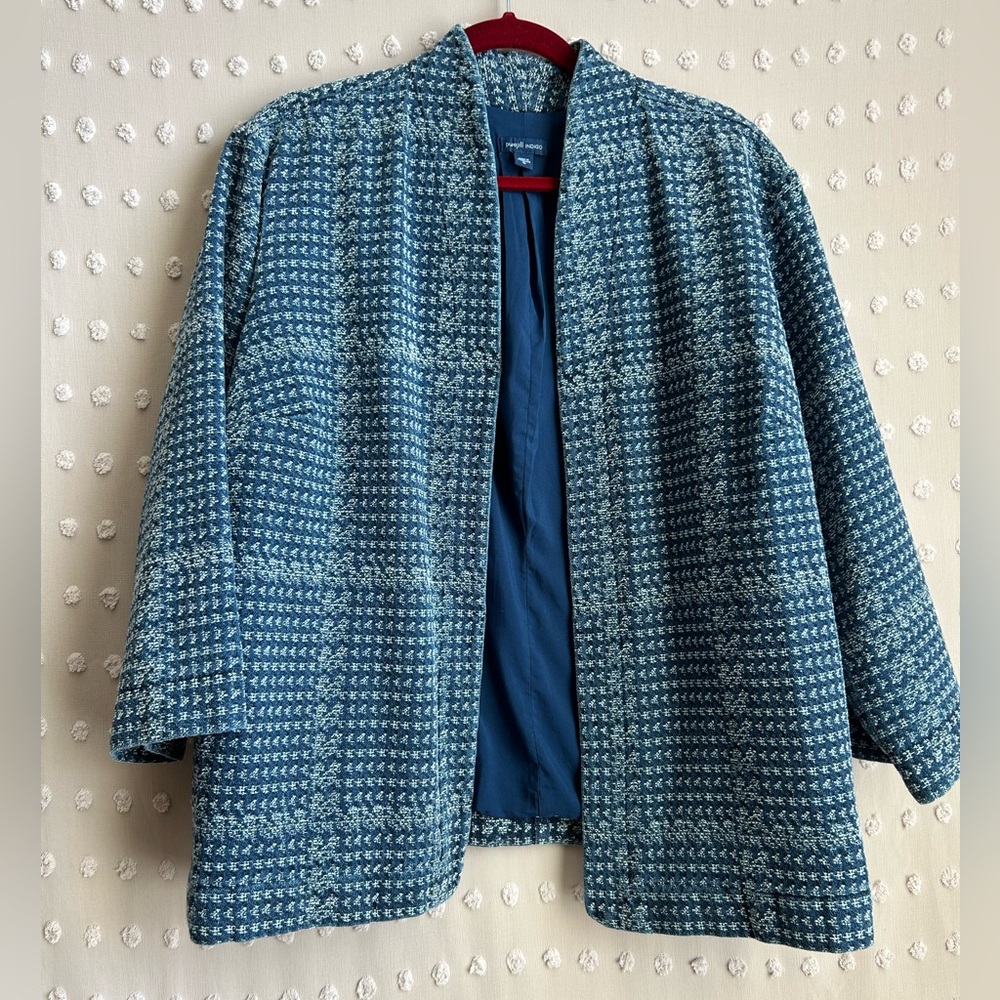 J. Jill Pure Jill Indigo‎ Jacquard 3/4 Sleeve Jacket Sz XL Blue Stream Wash